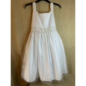 American Princess Girls Size XL White Flower Girls Dress‎ Lace Beaded Formal